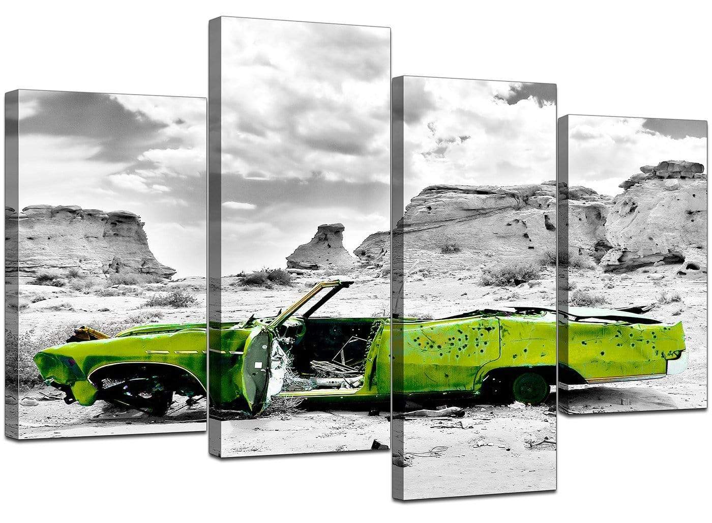 Abstract Lime Green Grey Car Desert Landscape Canvas