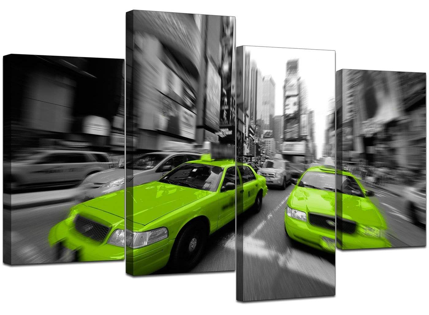 Modern Lime Green Grey New York Taxi Cab Cityscape Canvas