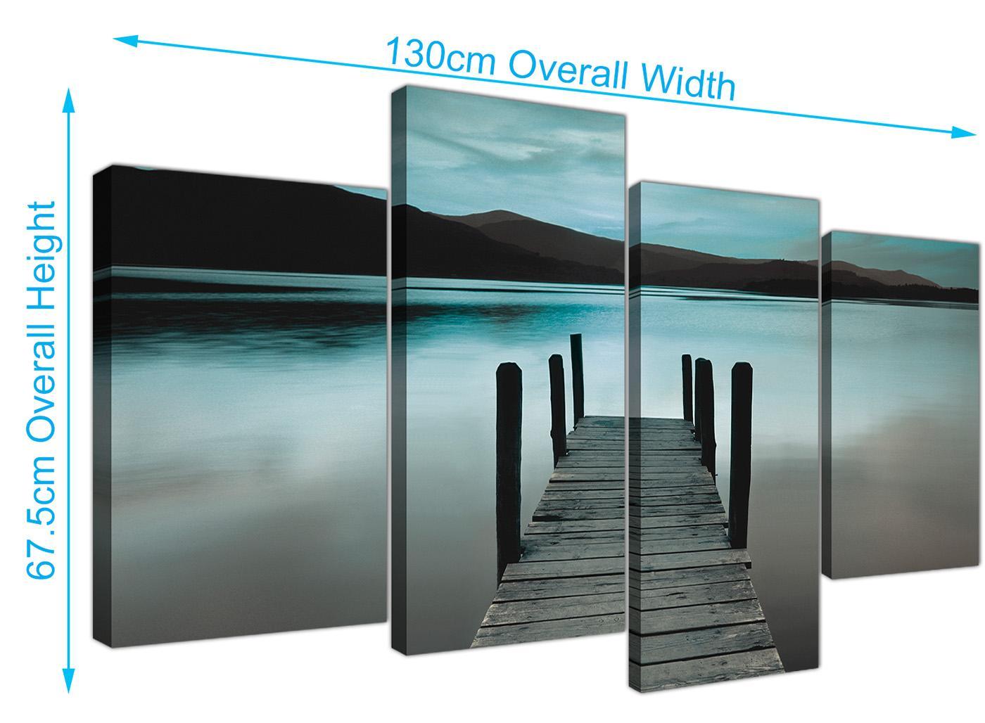 Modern Teal Grey Coloured Lake Jetty View Landscape Canvas