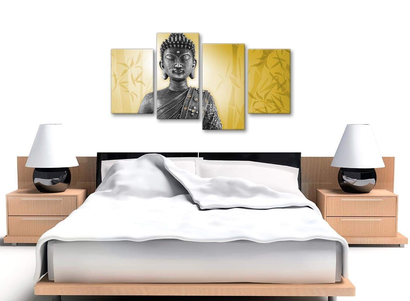 Mustard Yellow and Grey Silver Canvas Art Print of Buddha