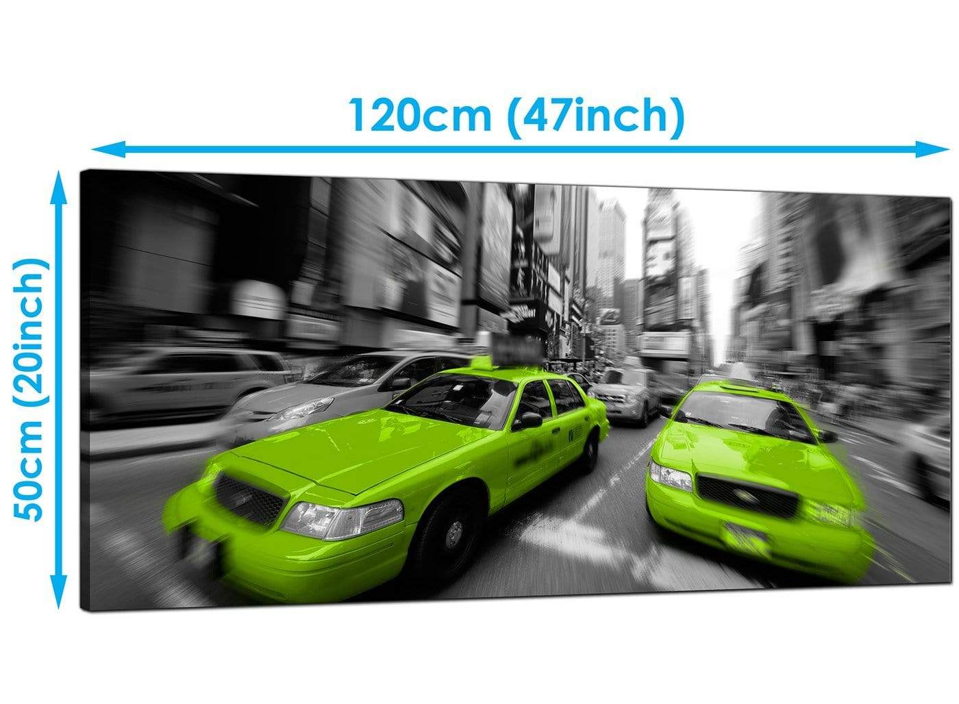Modern Lime Green Grey New York Taxi Cab Cityscape Canvas
