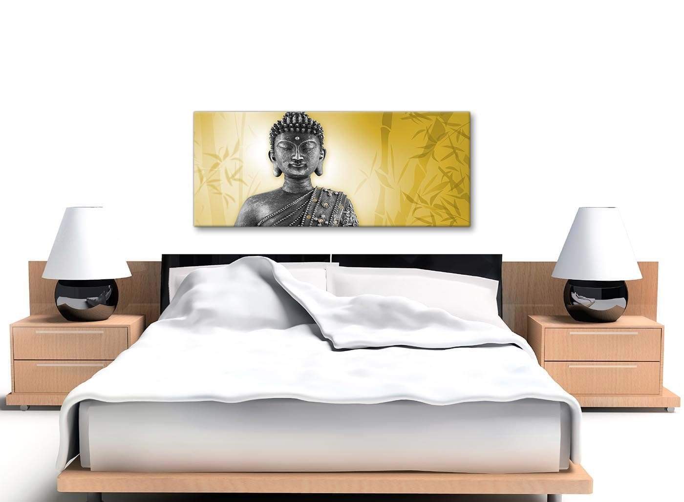 Mustard Yellow and Grey Silver Canvas Art Print of Buddha