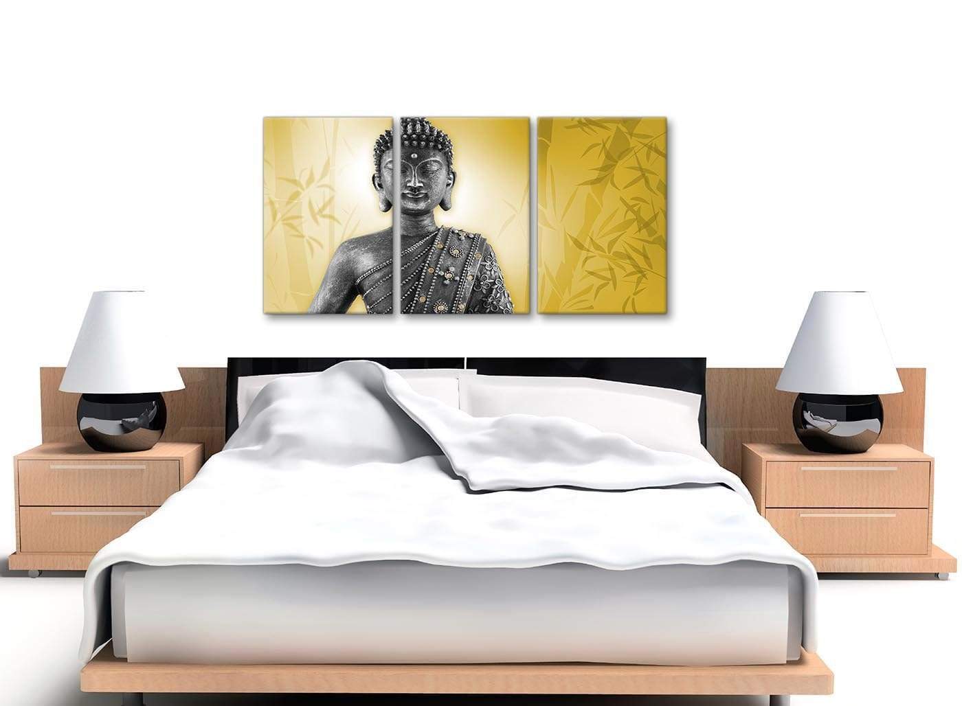 Mustard Yellow and Grey Silver Canvas Art Print of Buddha