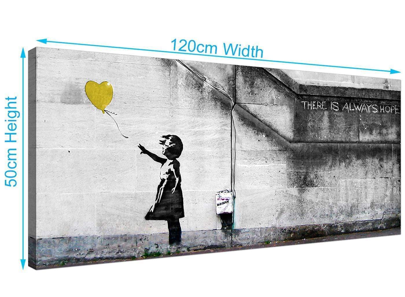 Modern Banksy Balloon Girl Yellow Heart Hope Canvas