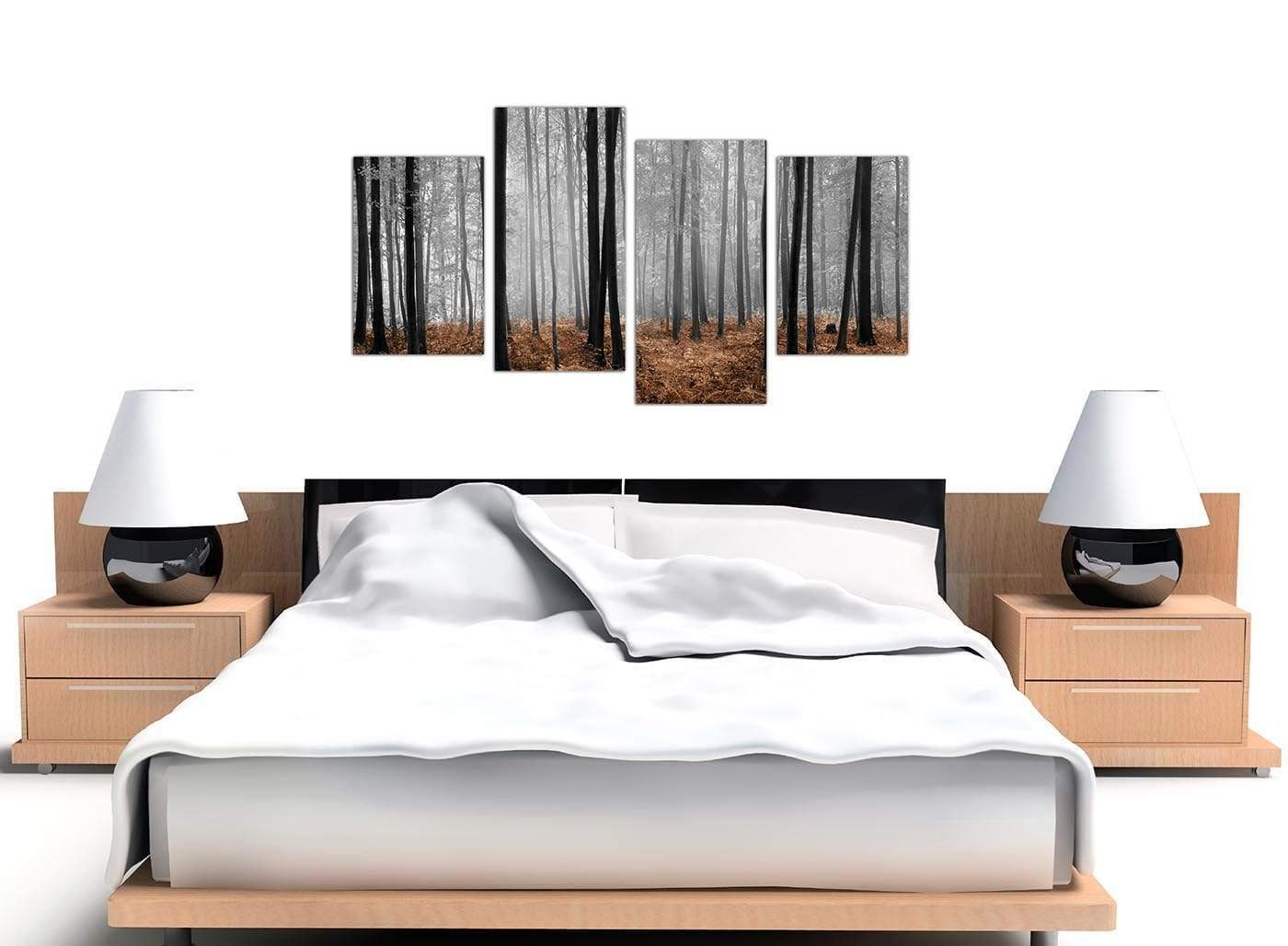Black White Brown Grey Forest Woodland Trees Canvas Wall Art