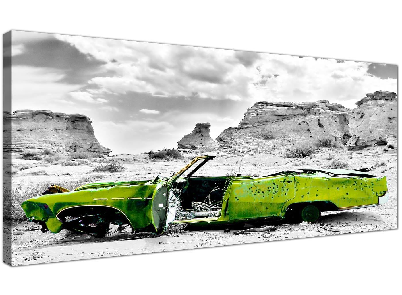 Abstract Lime Green Grey Car Desert Landscape Canvas