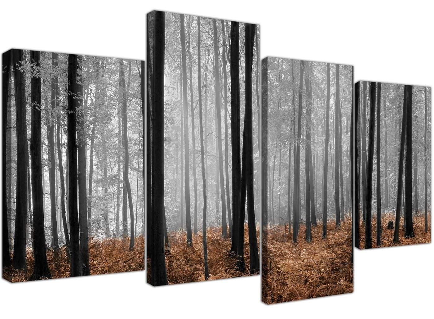 Black White Brown Grey Forest Woodland Trees Canvas Wall Art