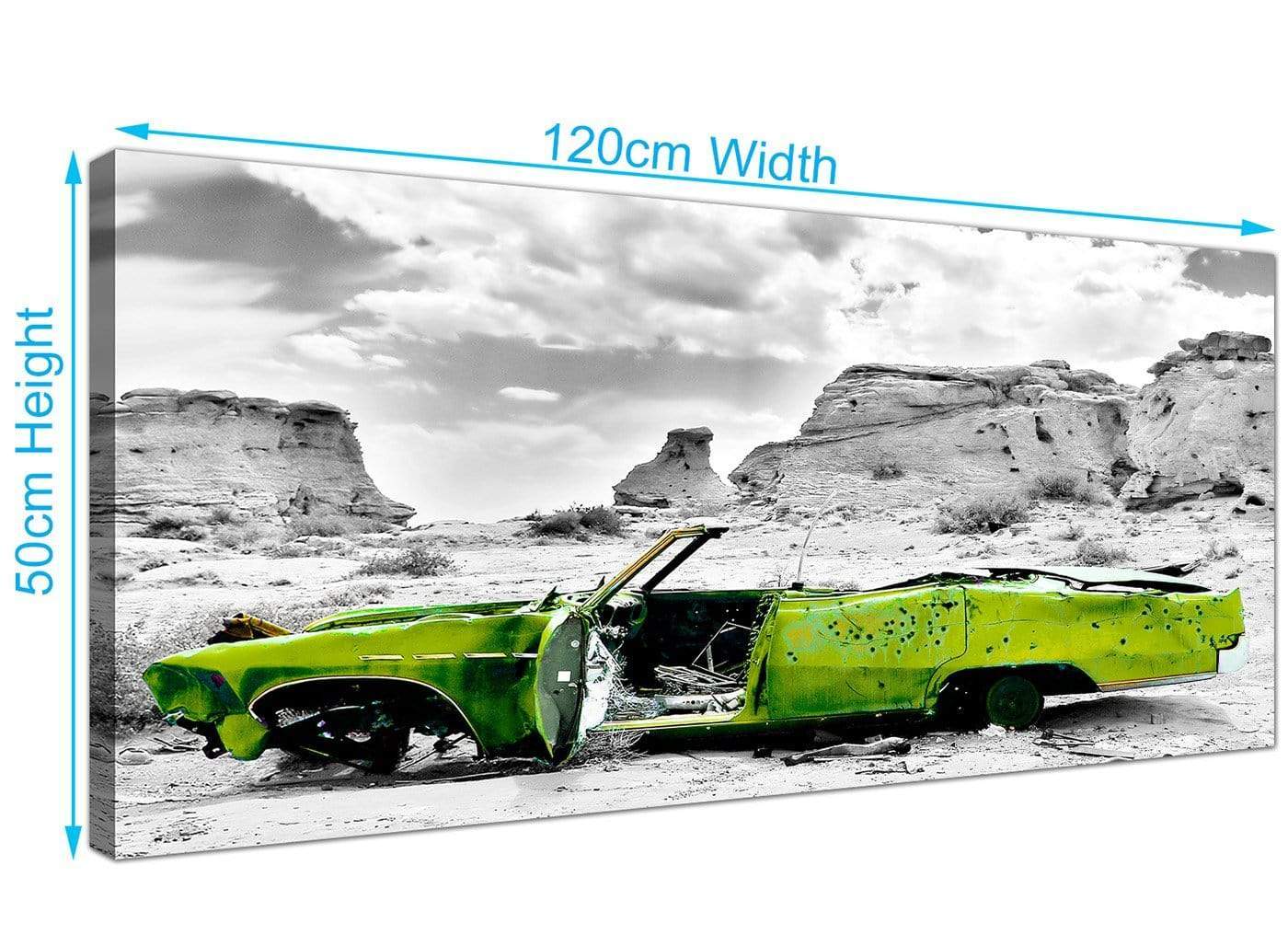 Abstract Lime Green Grey Car Desert Landscape Canvas