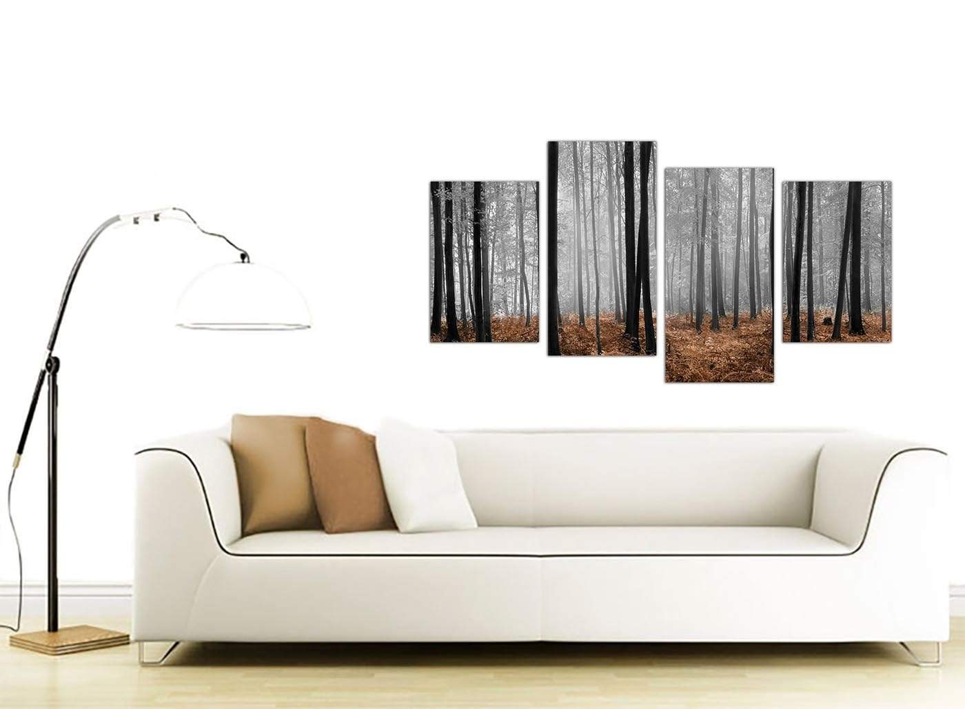 Black White Brown Grey Forest Woodland Trees Canvas Wall Art