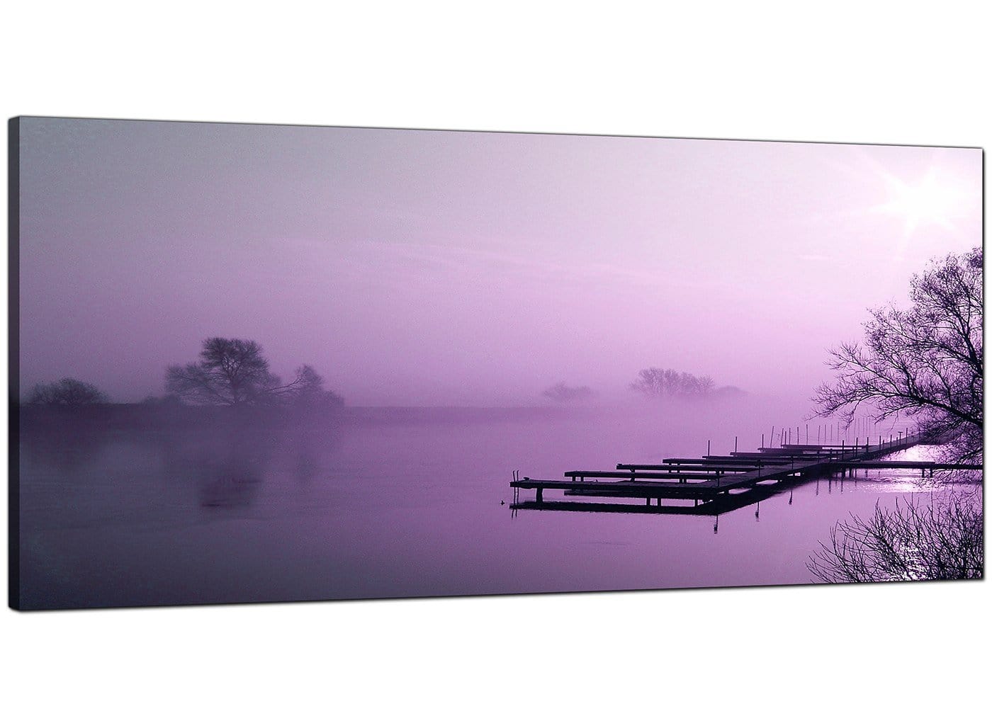 Purple Sunset Jetty Lake View Landscape Modern Canvas Art