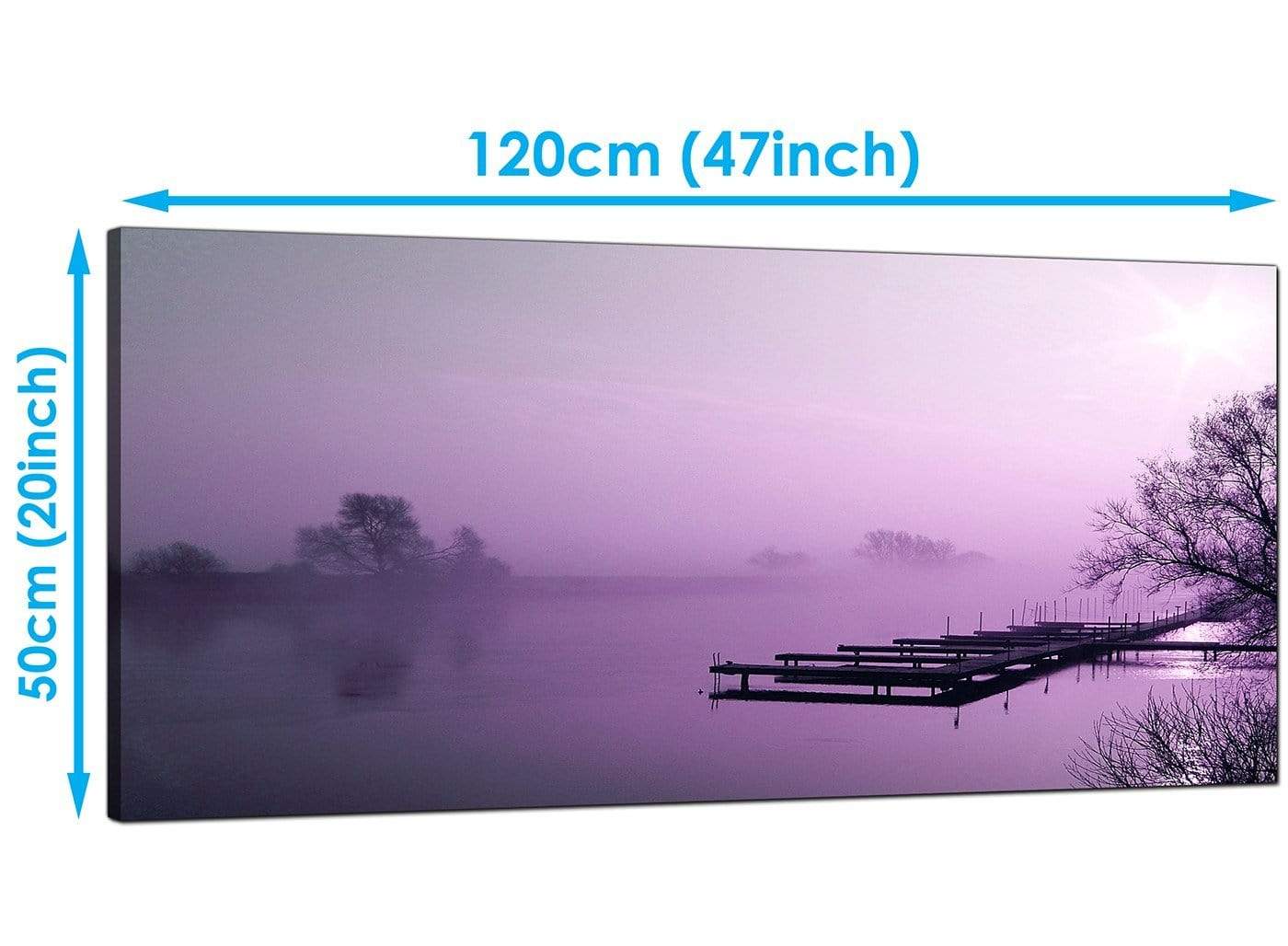 Purple Sunset Jetty Lake View Landscape Modern Canvas Art