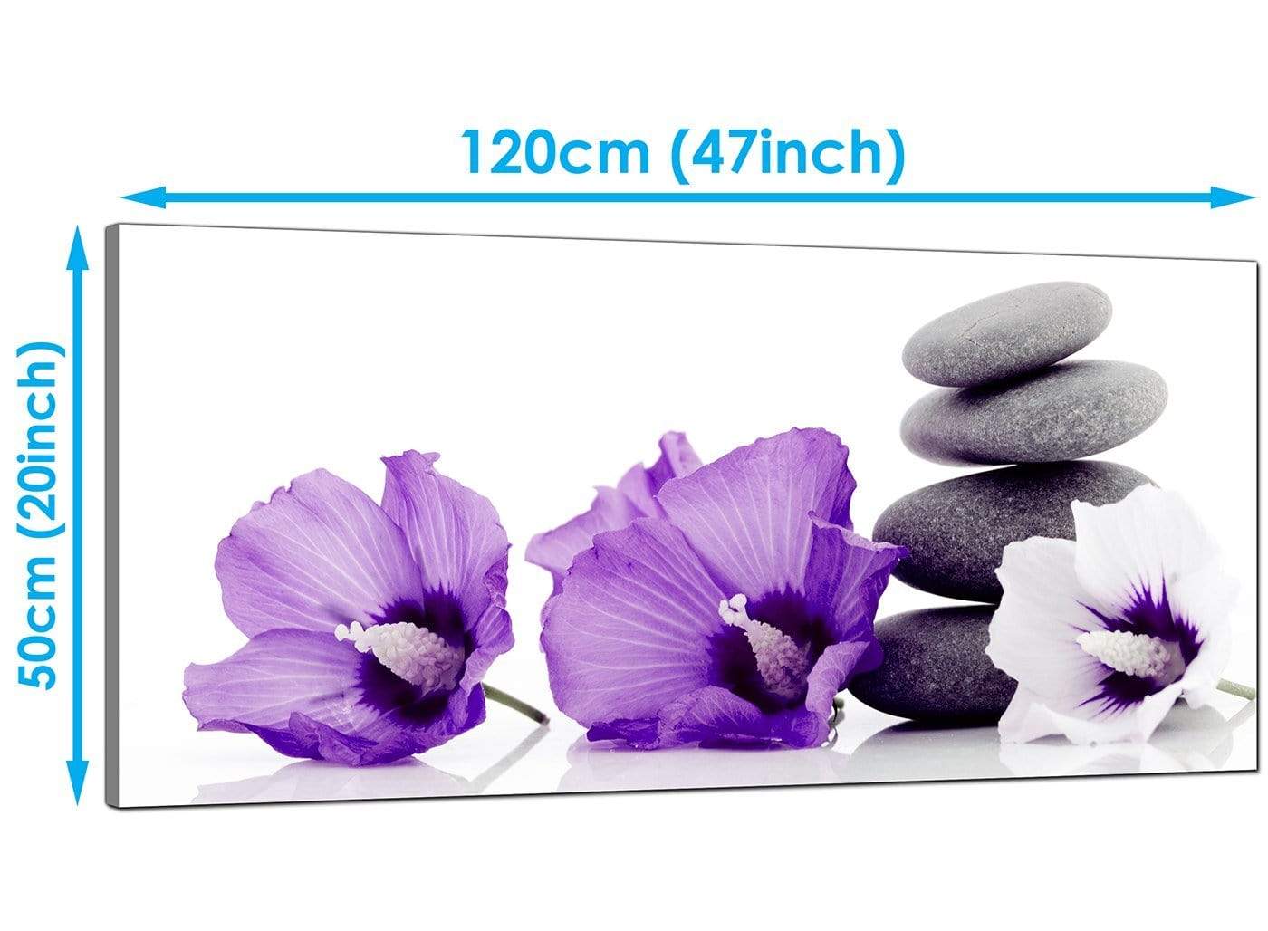 Large Purple Grey White Flowers Zen Stones Floral Canvas Art