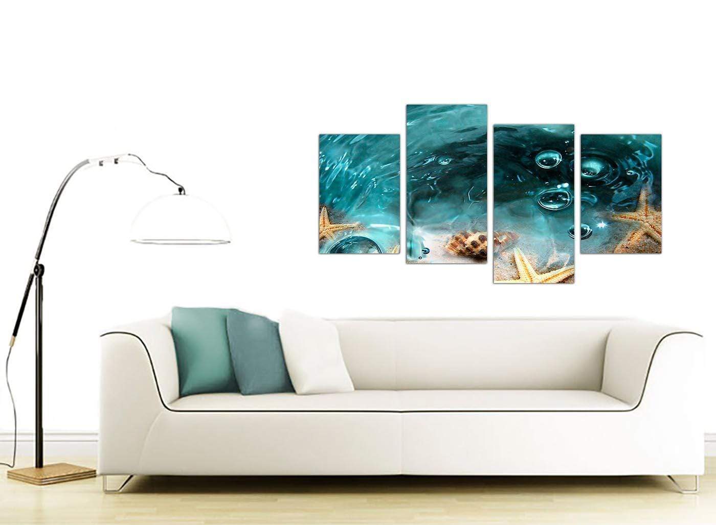 Teal Bathroom Sea Shells Starfish Beach Modern Canvas