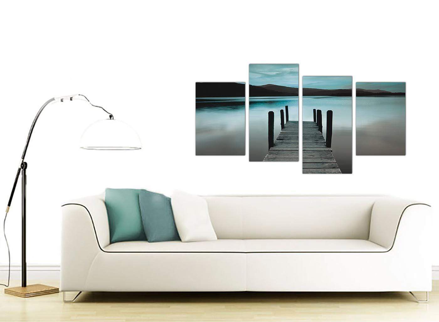 Modern Teal Grey Coloured Lake Jetty View Landscape Canvas