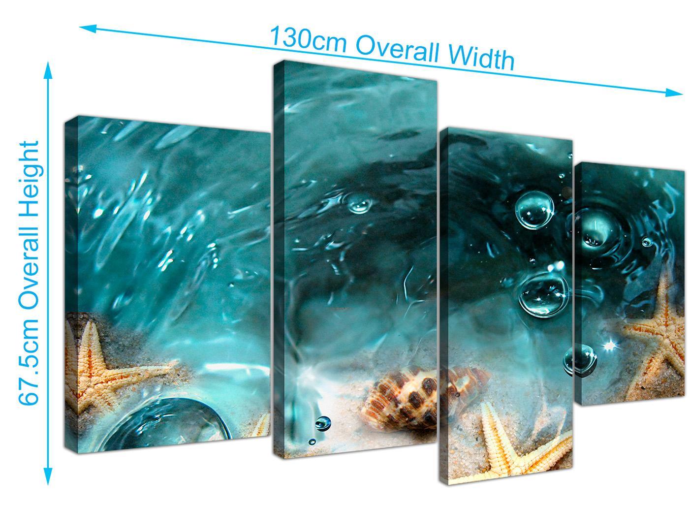 Teal Bathroom Sea Shells Starfish Beach Modern Canvas