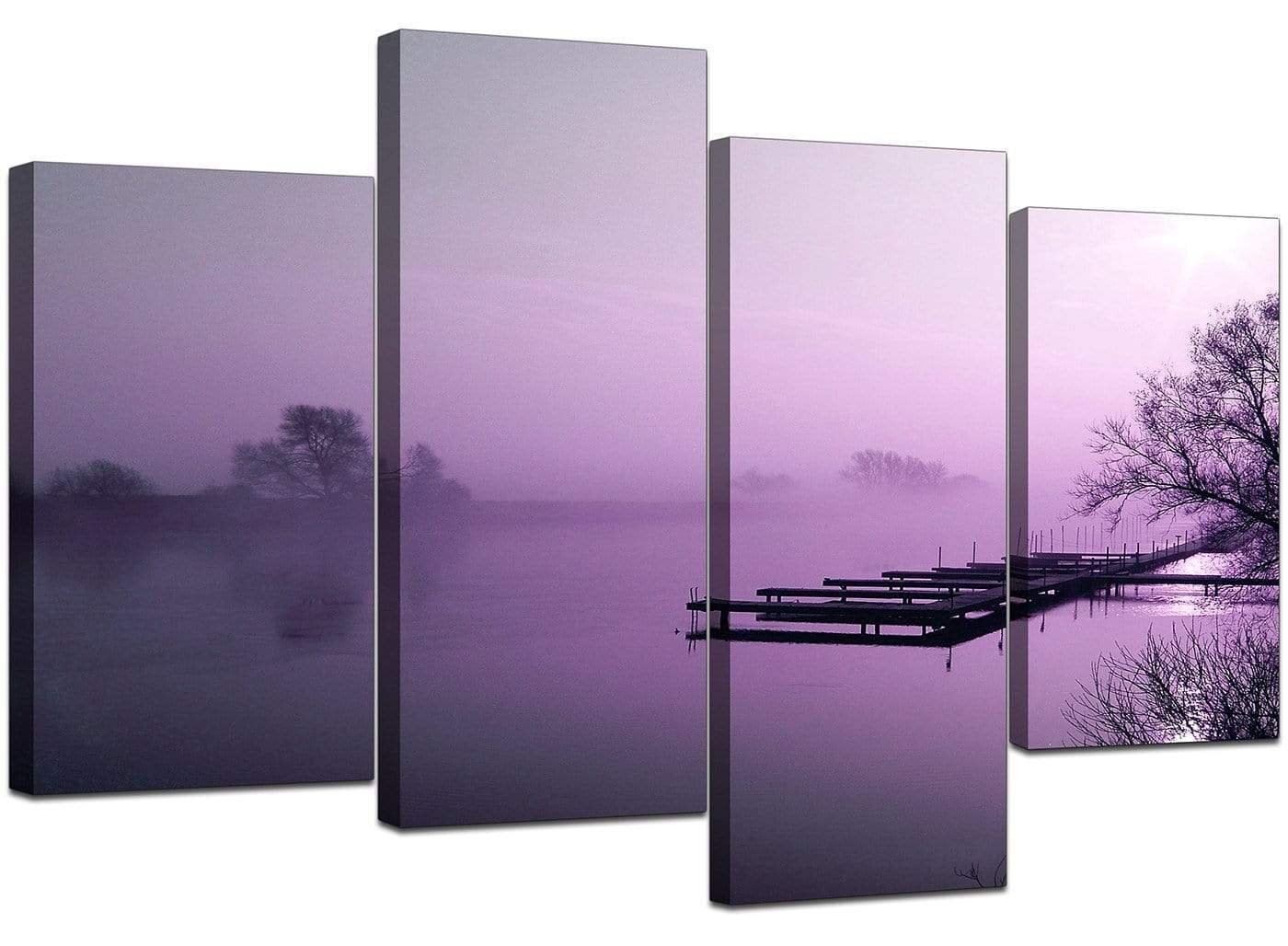 Purple Sunset Jetty Lake View Landscape Modern Canvas Art
