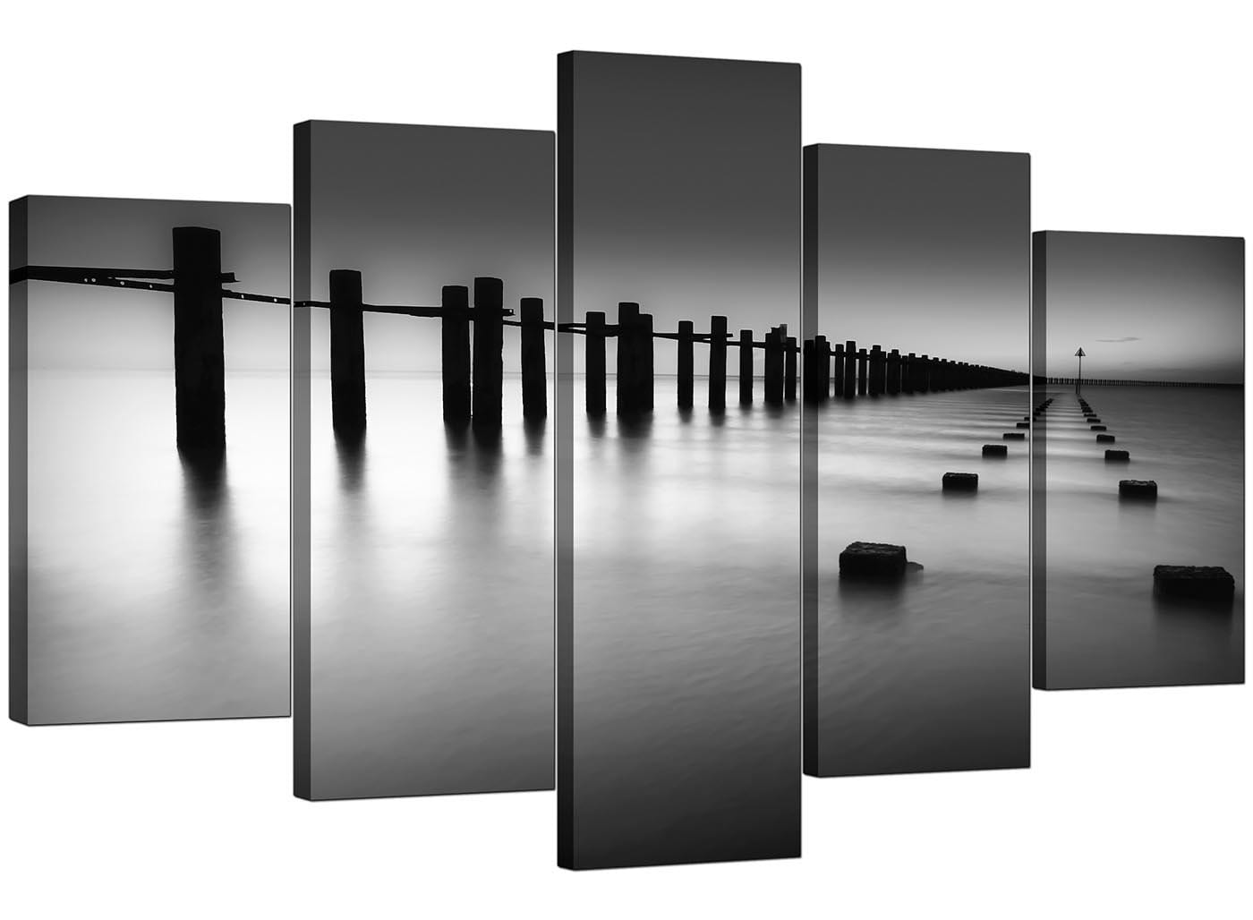 Modern Black White Beach Scenery Landscape Canvas