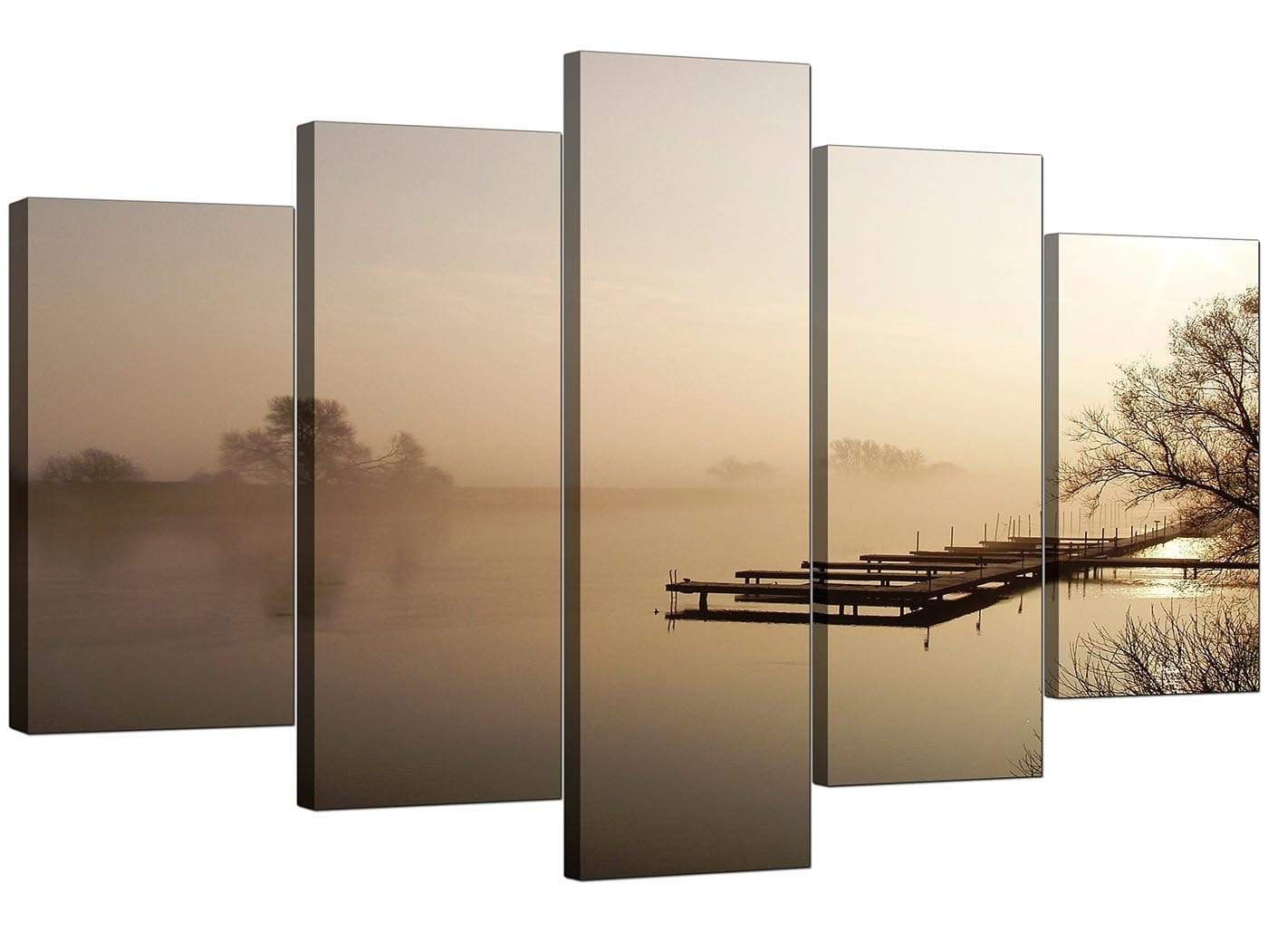 Sepia Brown Sunset Jetty Sunset View Landscape Canvas Art