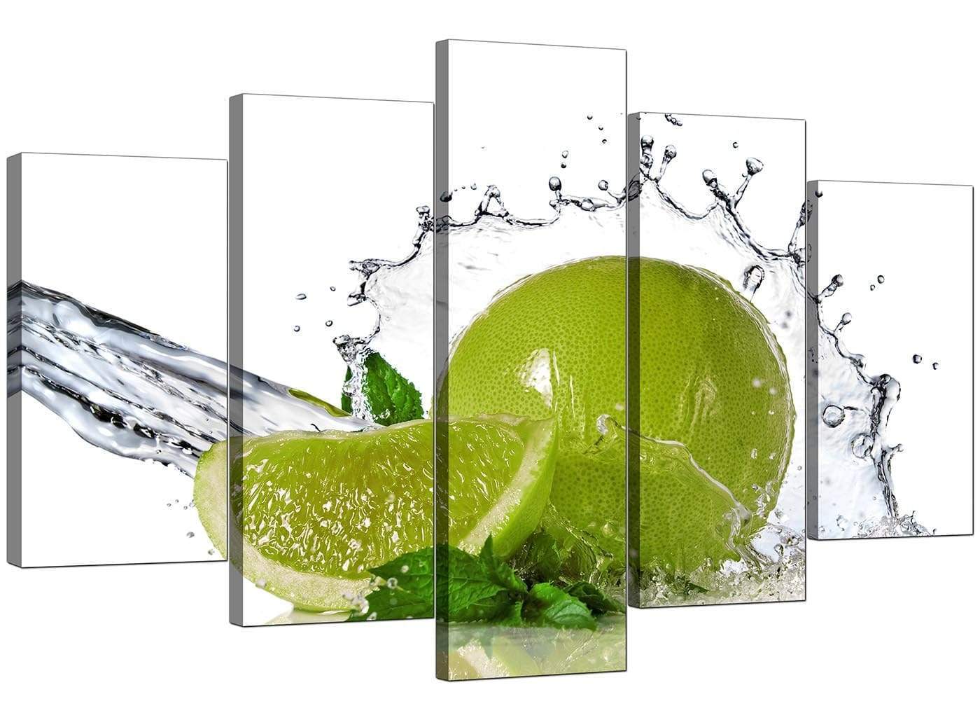 Lime Green White Fruit Splash Kitchen Canvas