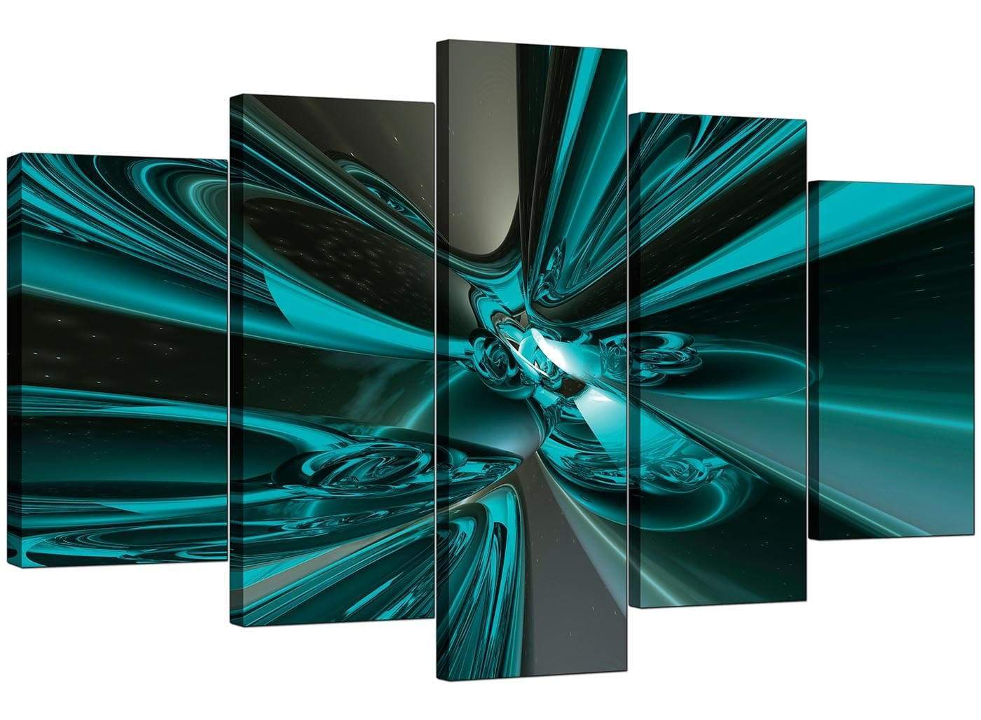Modern Teal and Grey Cyclone Abstract Canvas