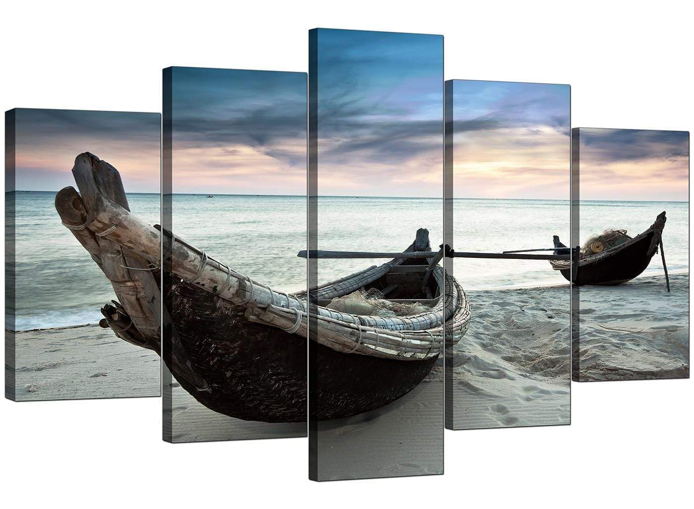 Thailand Fishing Boats Sunset Beach Modern Canvas Art
