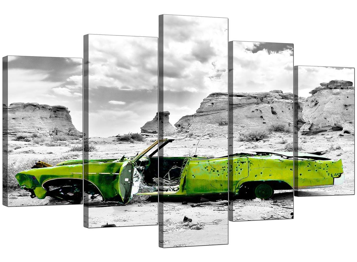 Abstract Lime Green Grey Car Desert Landscape Canvas