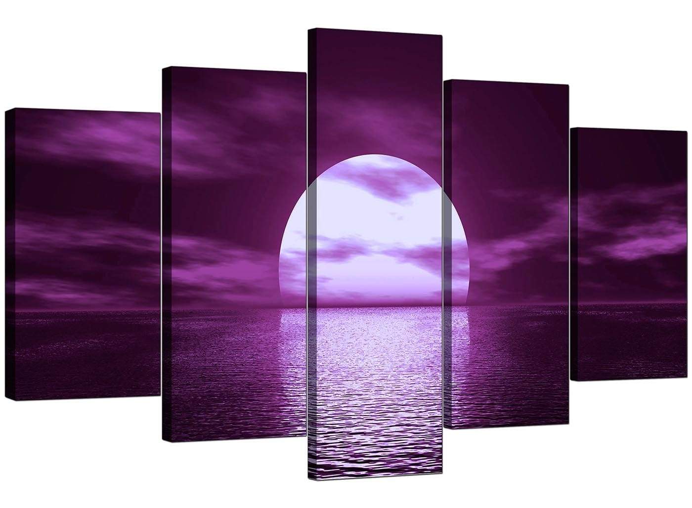 Purple Sunset Ocean Sky Landscape Canvas