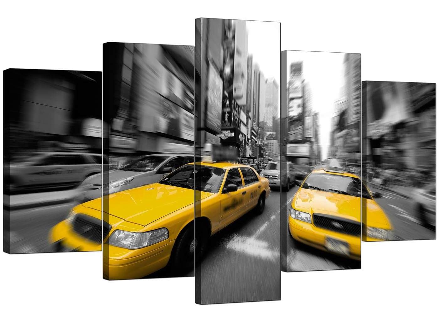 Black White Yellow Grey New York Taxi City Canvas