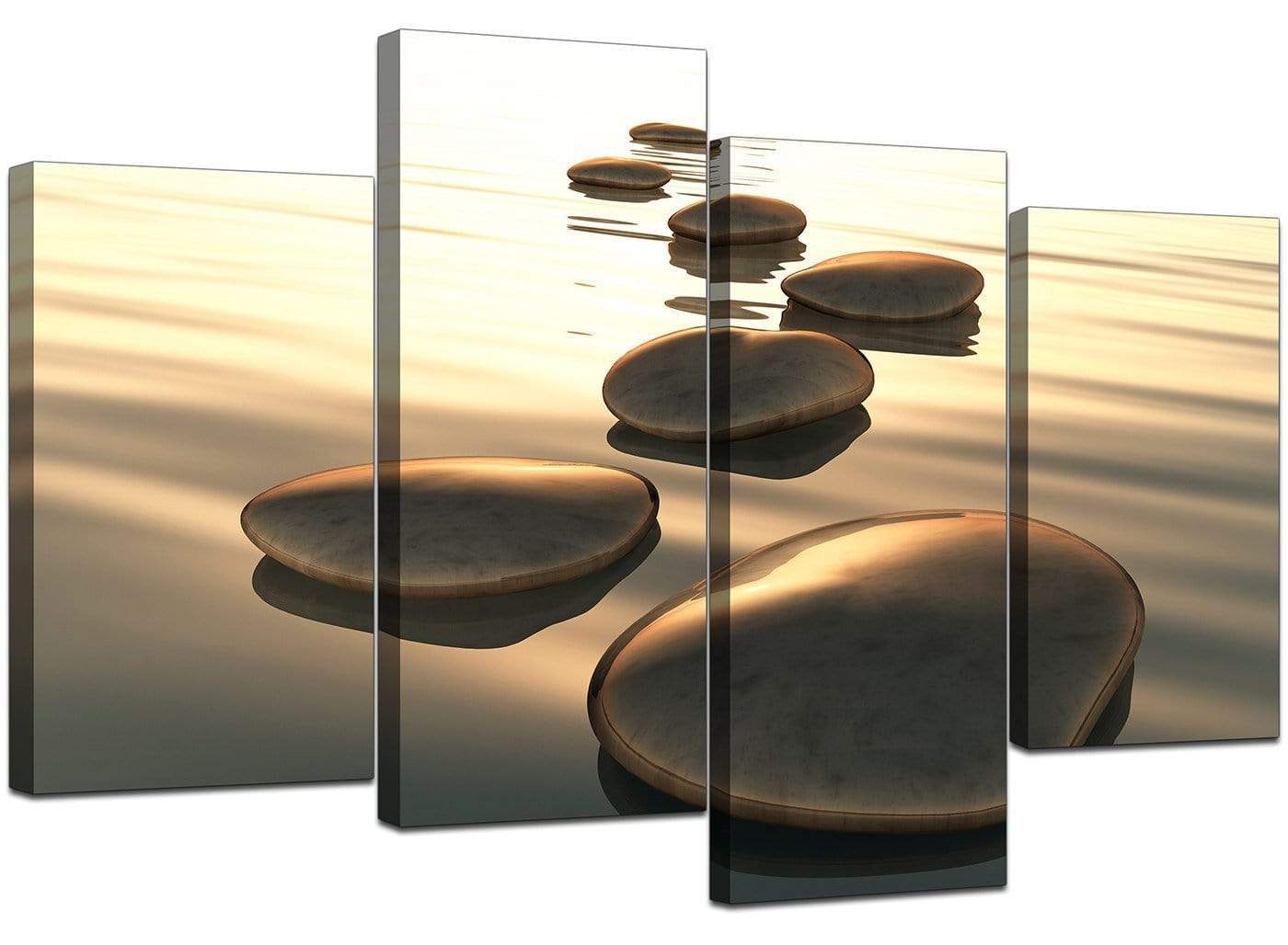 Modern Brown Zen Stepping Stones Lake Landscape Canvas