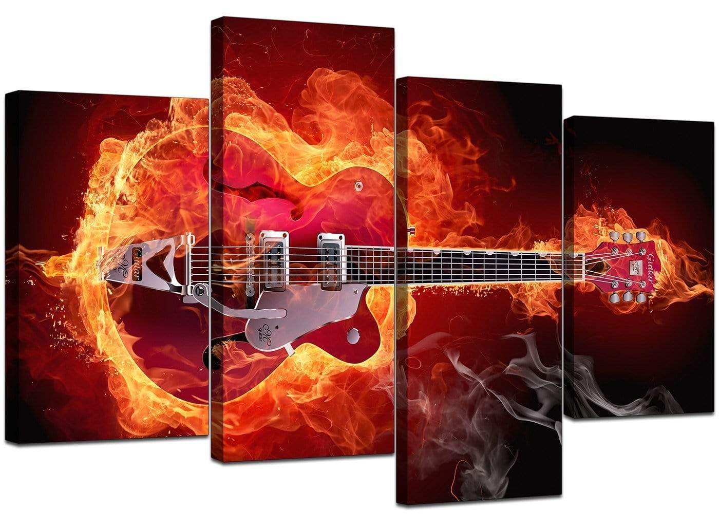 Flaming Red Electric Guitar Music Canvas