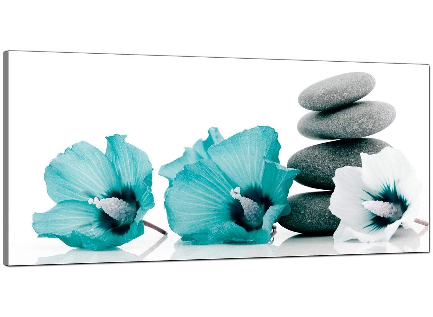 Modern Teal Grey White Flowers Zen Stones Floral Canvas