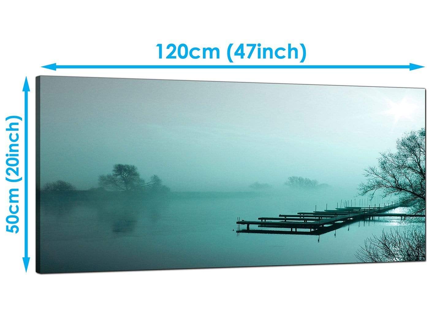 Teal Coloured Sunrise Jetty Lake View Landscape Canvas Art