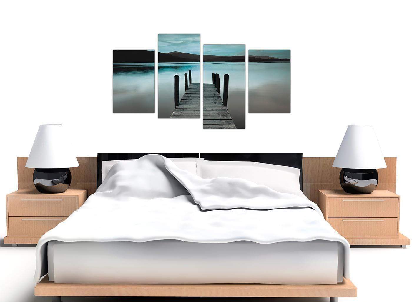 Modern Teal Grey Coloured Lake Jetty View Landscape Canvas