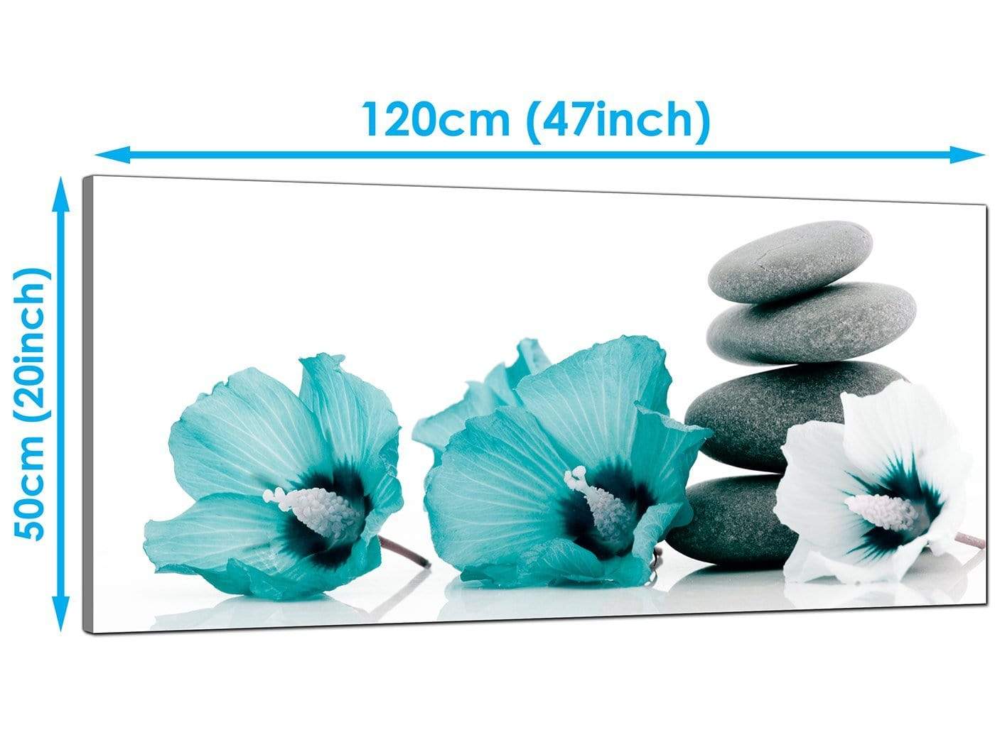 Modern Teal Grey White Flowers Zen Stones Floral Canvas