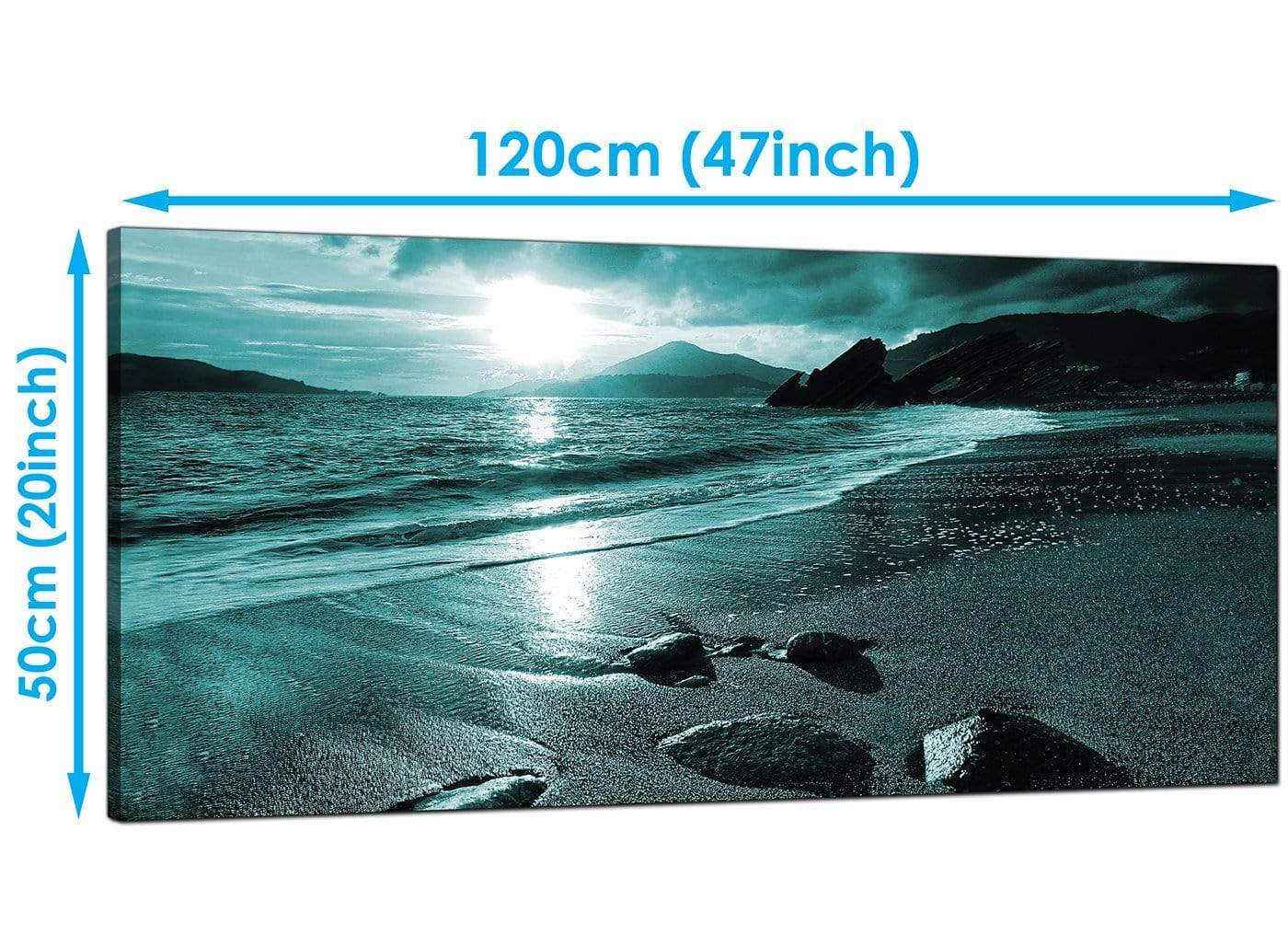 Modern Teal Coloured Sunset Beach Scene Landscape Canvas