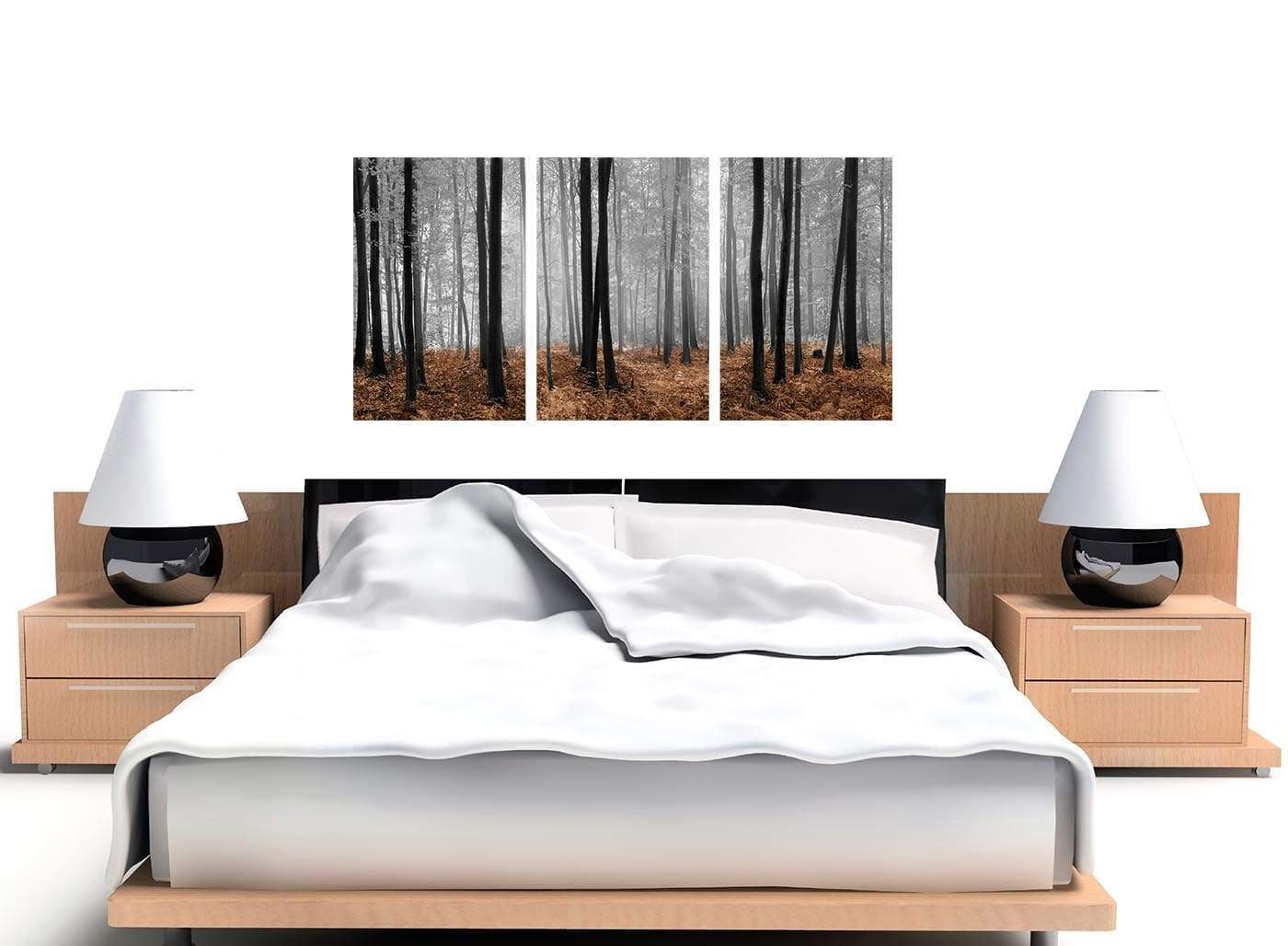 Black White Brown Grey Forest Woodland Trees Canvas Wall Art