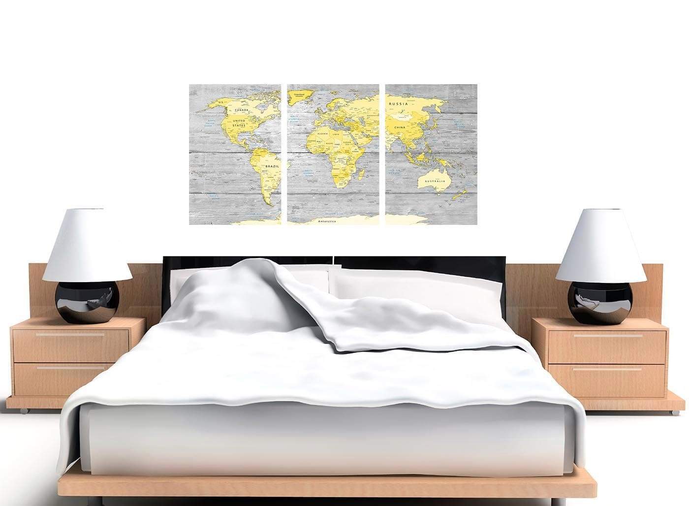 Yellow Grey Map of World Atlas Canvas Wall Art Print