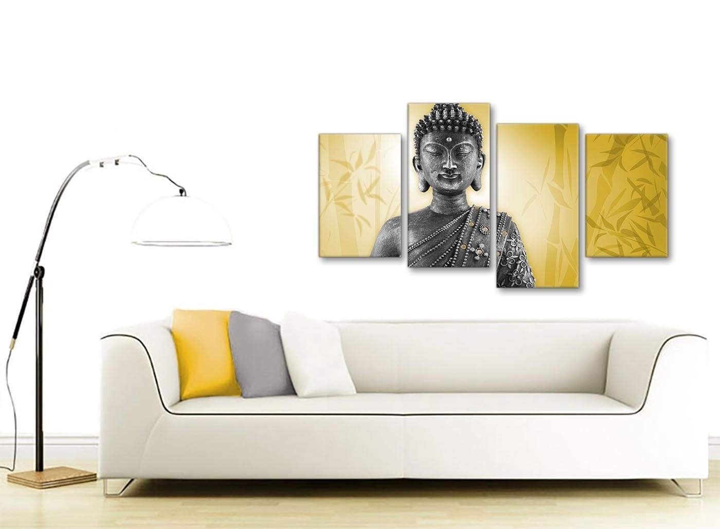 Mustard Yellow and Grey Silver Canvas Art Print of Buddha