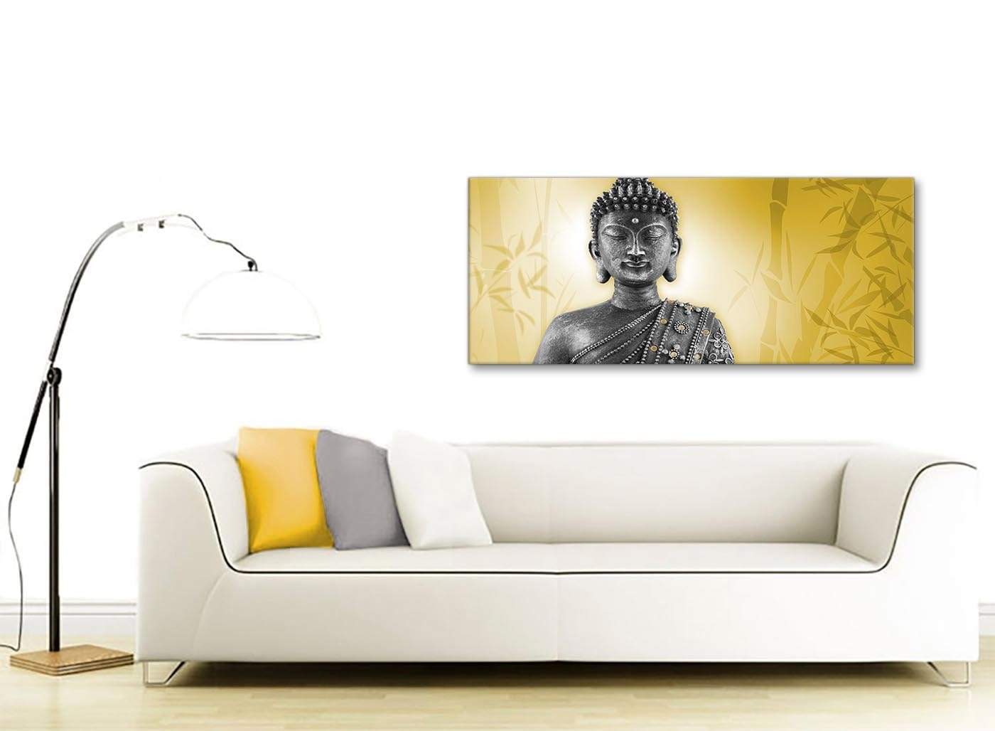 Mustard Yellow and Grey Silver Canvas Art Print of Buddha