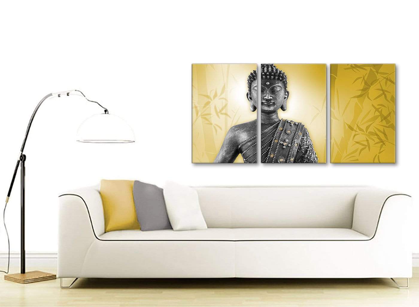 Mustard Yellow and Grey Silver Canvas Art Print of Buddha