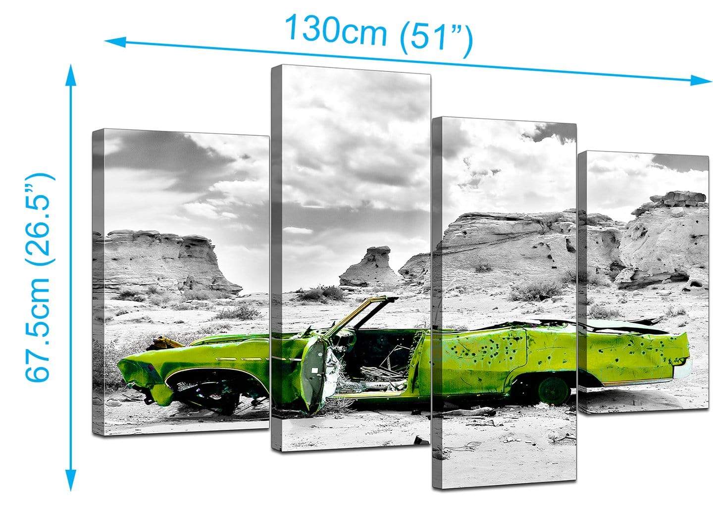 Abstract Lime Green Grey Car Desert Landscape Canvas