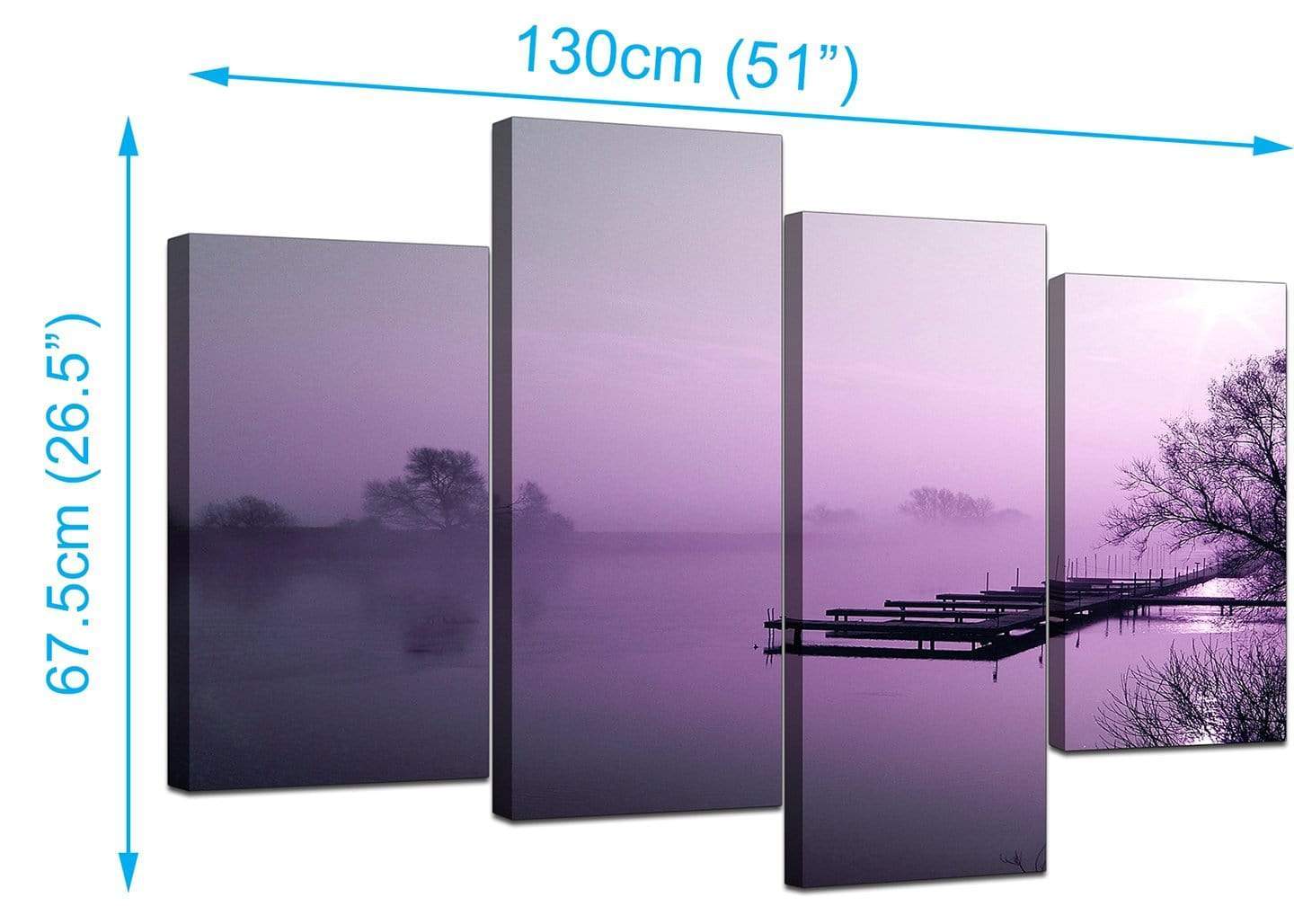 Purple Sunset Jetty Lake View Landscape Modern Canvas Art
