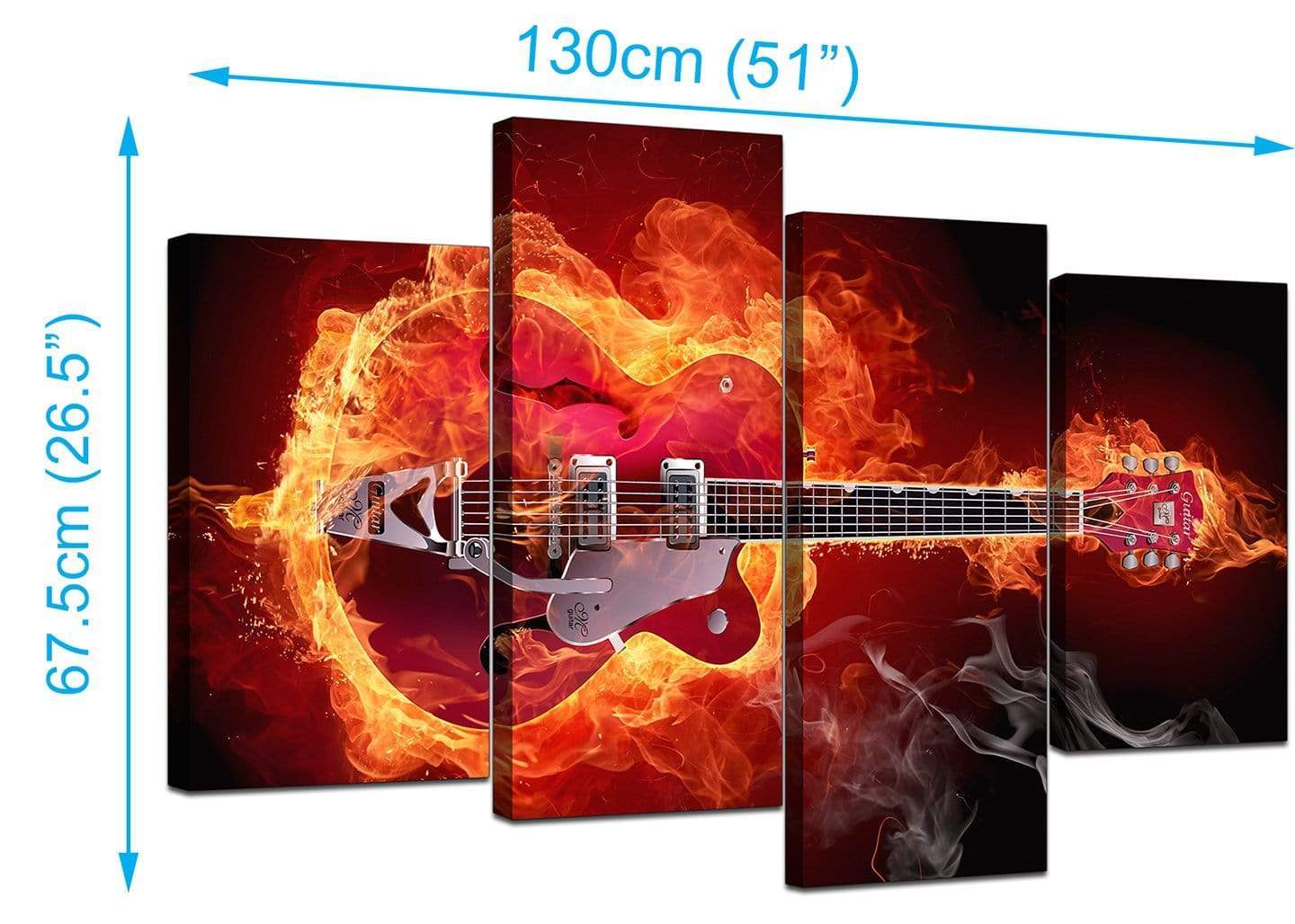 Flaming Red Electric Guitar Music Canvas