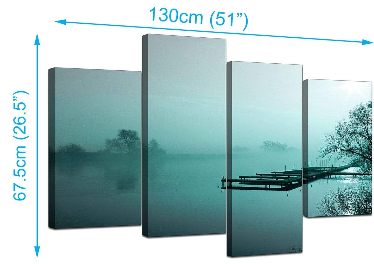 Teal Coloured Sunrise Jetty Lake View Landscape Canvas Art