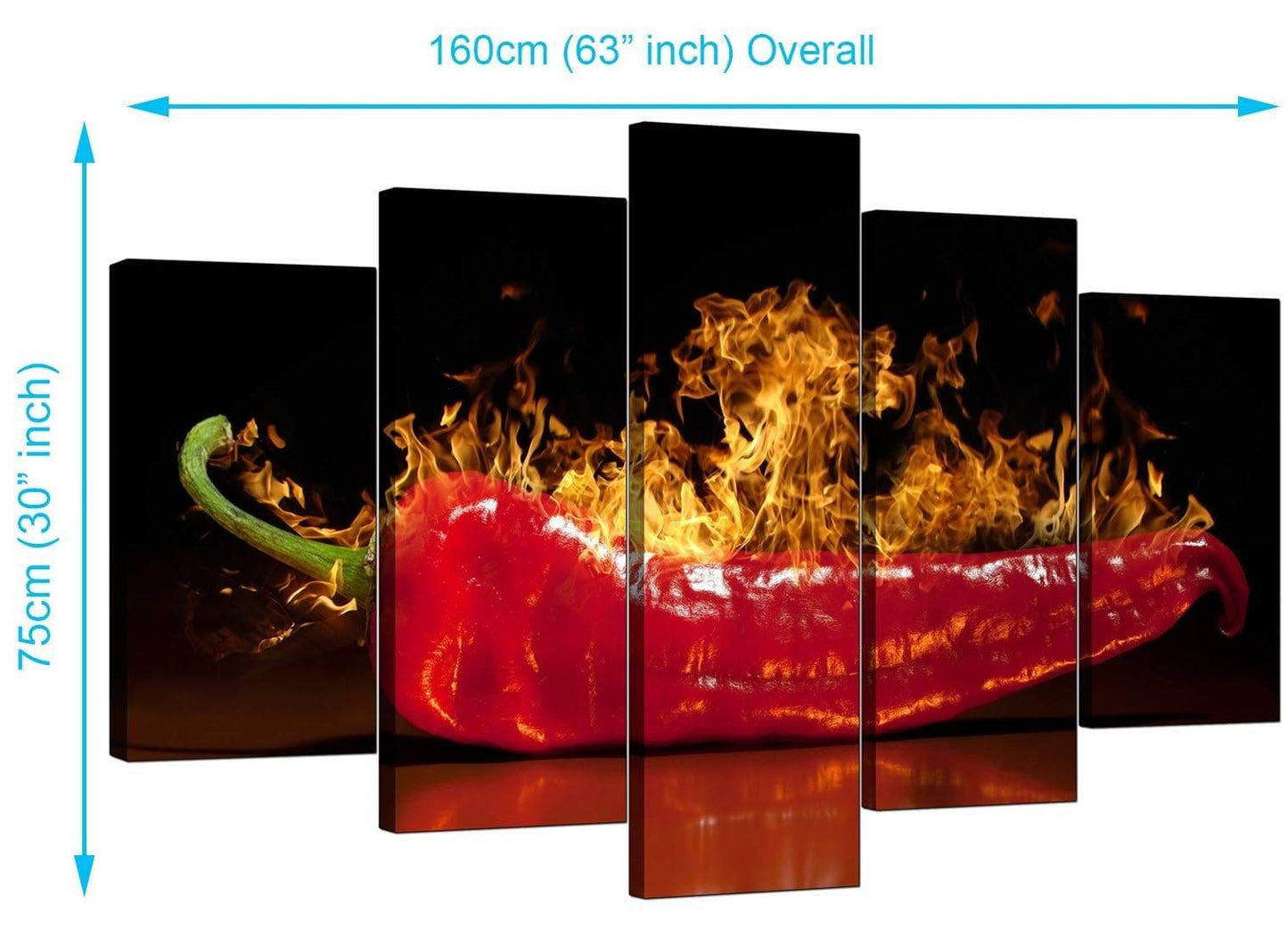 Red Hot Chilli Pepper Flaming Black Canvas