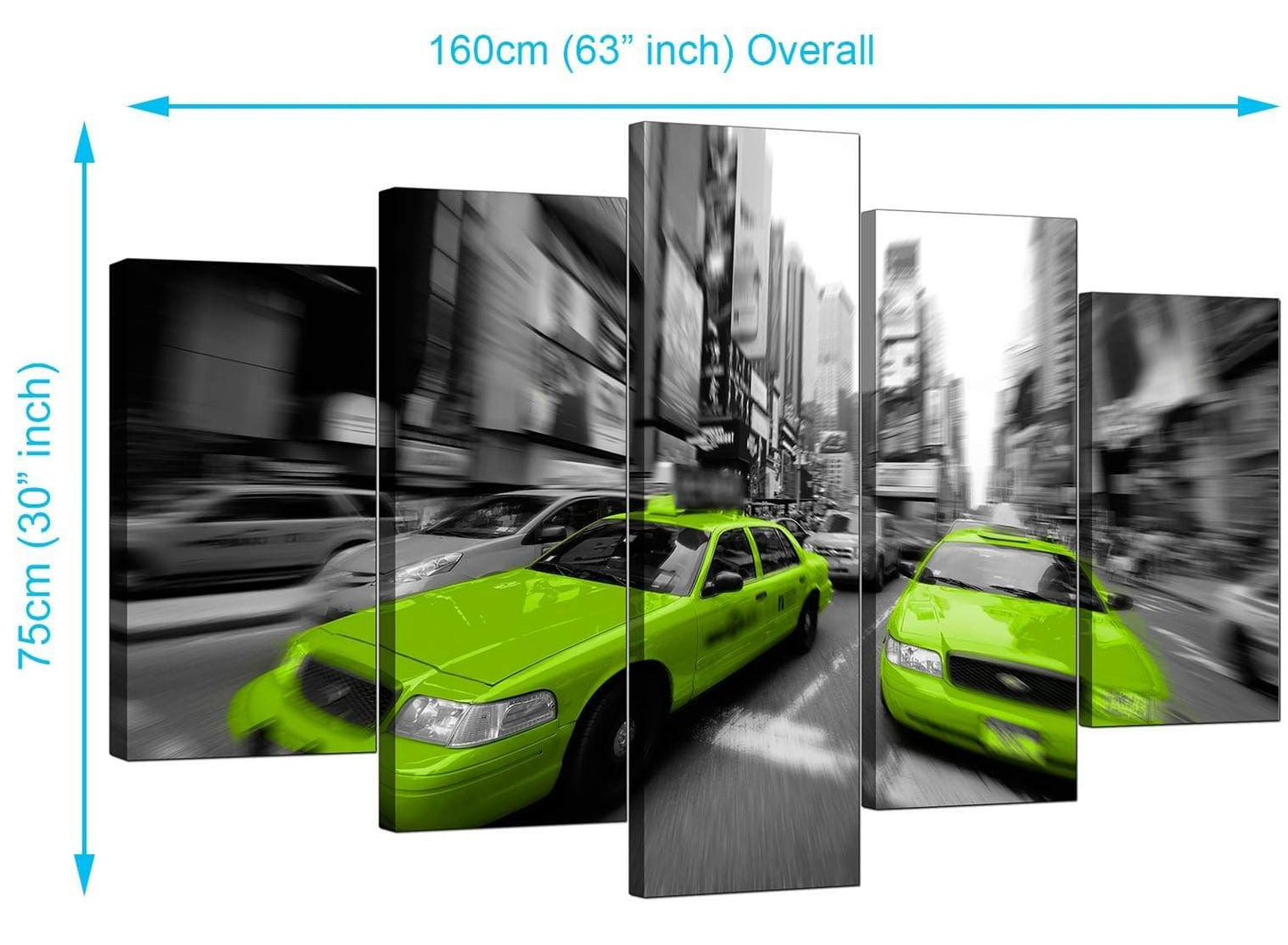 Modern Lime Green Grey New York Taxi Cab Cityscape Canvas