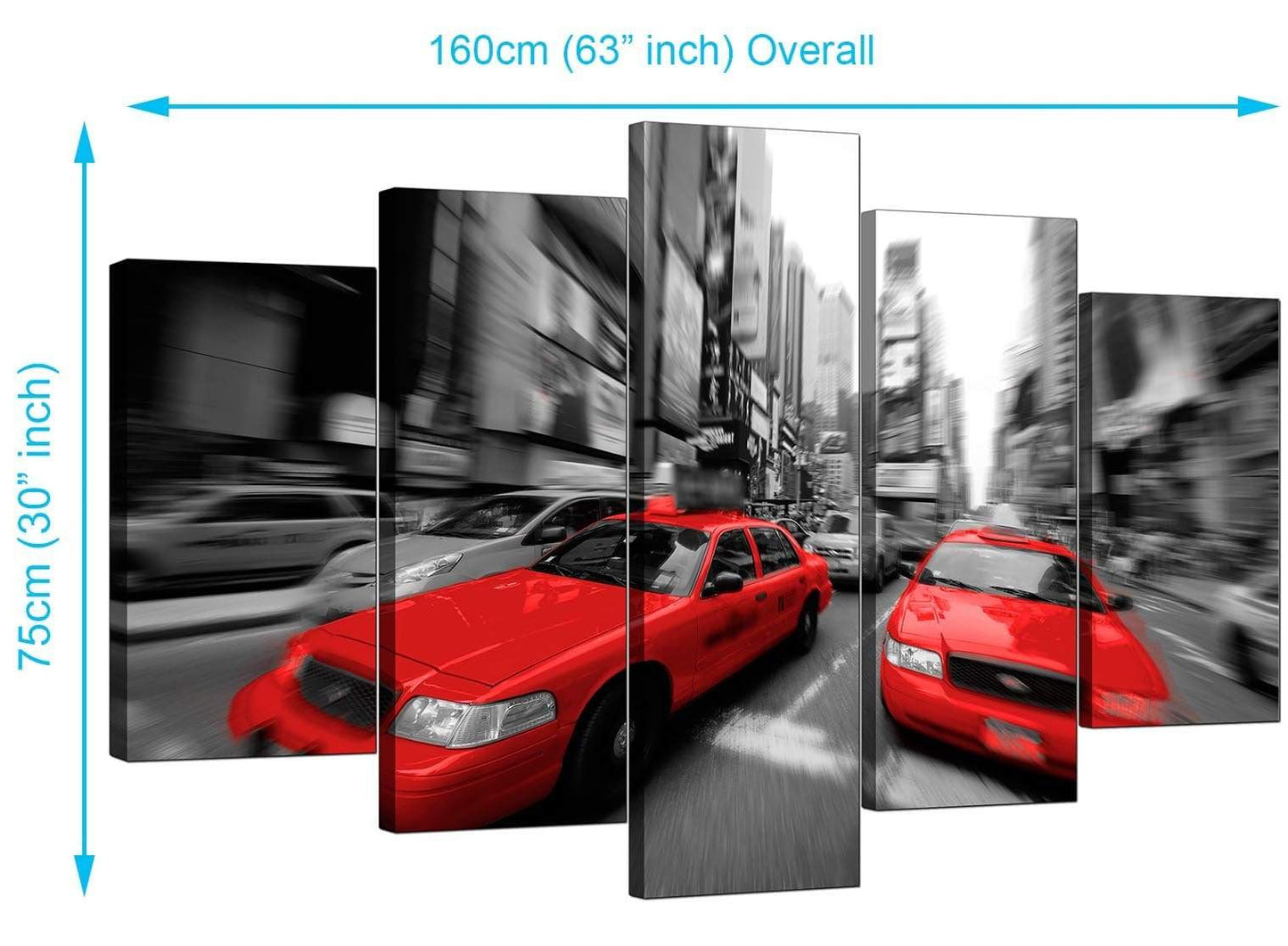 Red Black White Grey New York Taxi Cab City Canvas