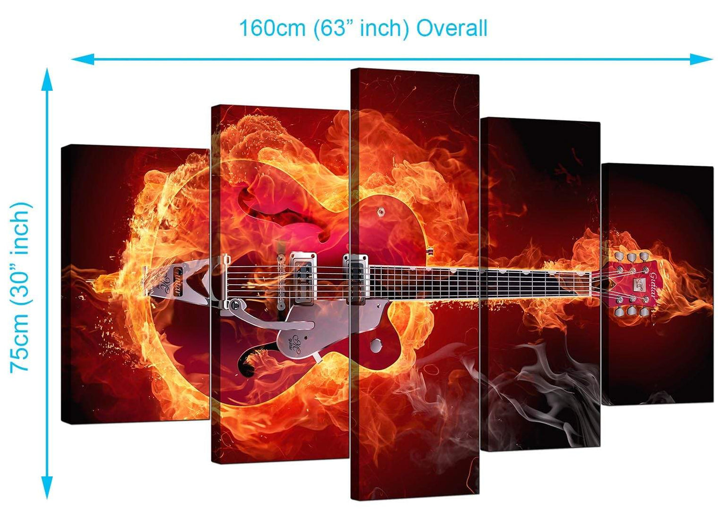 Flaming Red Electric Guitar Music Canvas