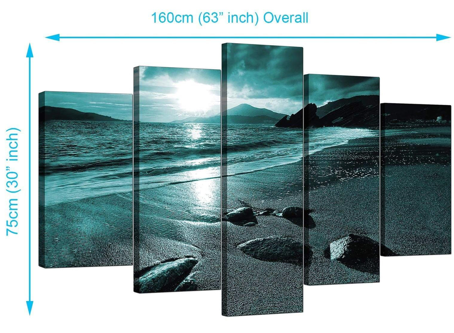 Modern Teal Coloured Sunset Beach Scene Landscape Canvas
