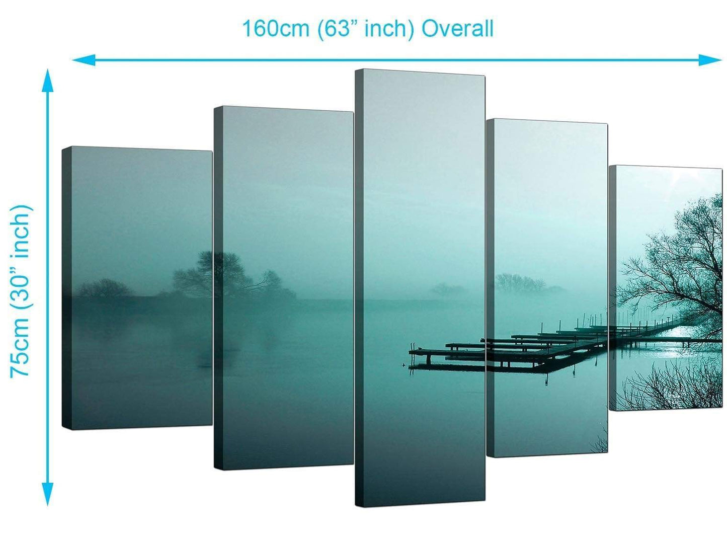 Teal Coloured Sunrise Jetty Lake View Landscape Canvas Art